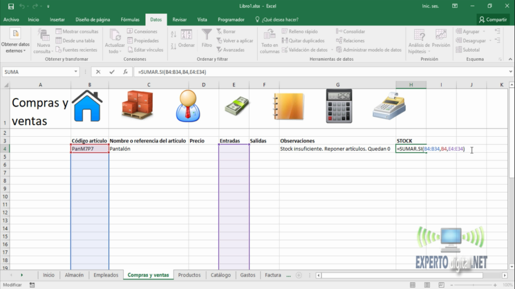 Funcion SUMAR.SI en Excel