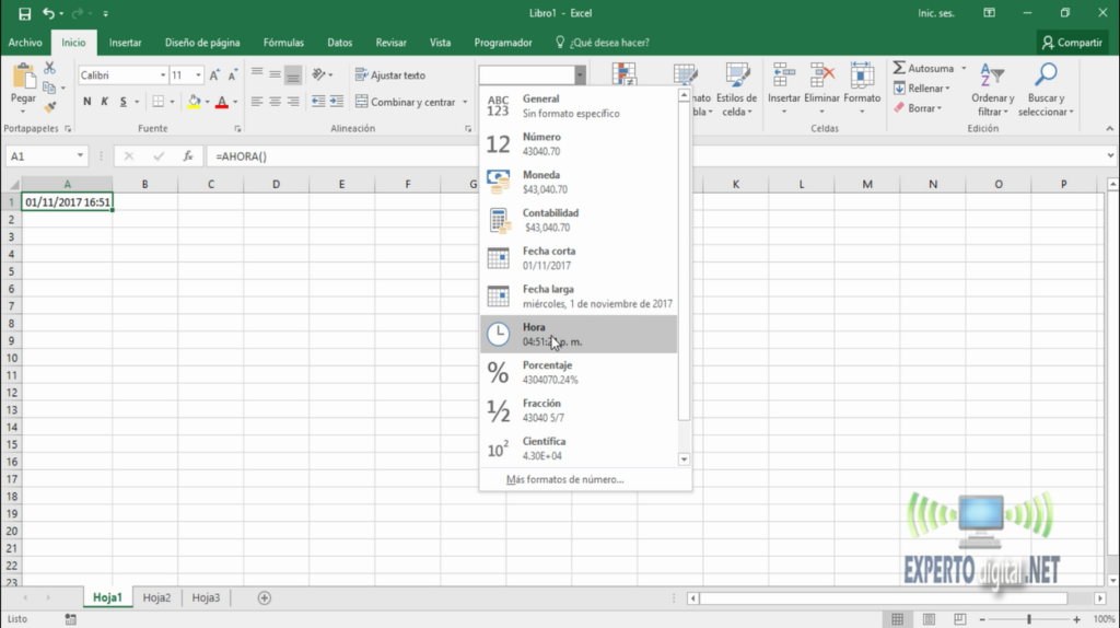 como funciona la funcion ahora en excel