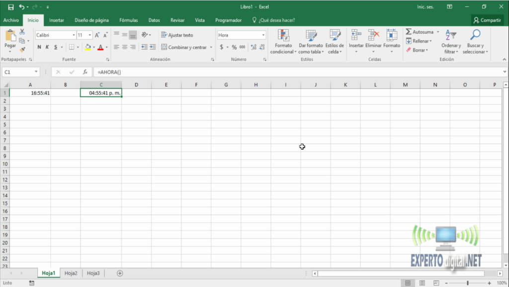como poner la funcion ahora en excel