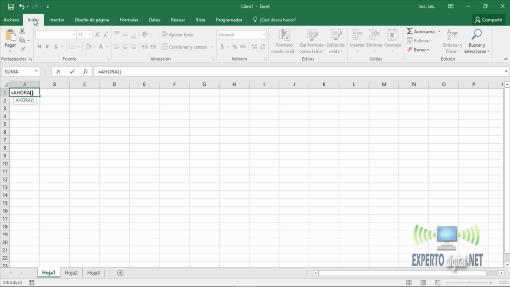 funcion ahora en excel