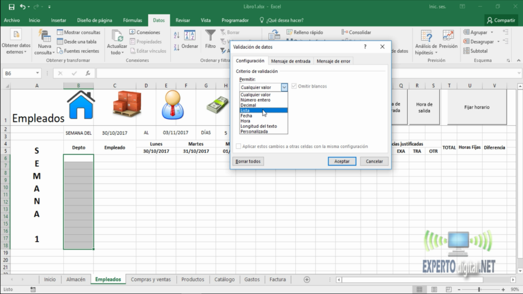 lista desplegable para excel