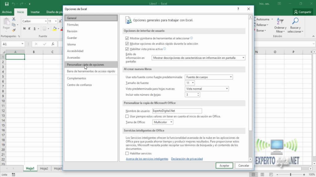 personalizar cinta de opciones